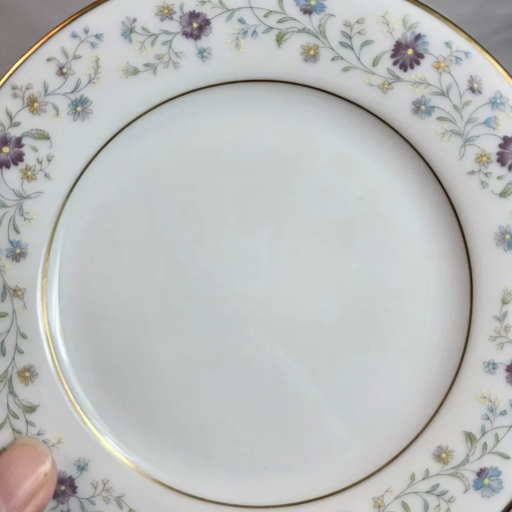 FOUR Noritake Longwood #2485 Bread Plates Purple, Blue & Yellow Flowers
